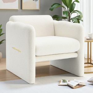 Teddy Fabric Armchair with Metal Arm Trim and Waved Design - 1 of 4