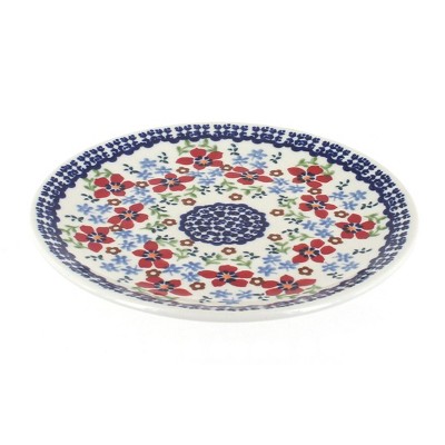 Blue Rose Polish Pottery Red Poppy Dessert Plate