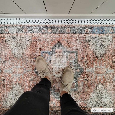 Rosman Blue and Beige Washable Vintage Area Rug