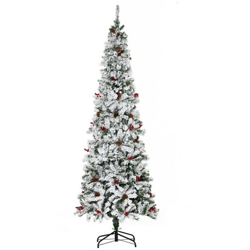 Luxenhome 6.5' Pre-lit Flocked Artificial Christmas Tree With Berries And  Pine Cones Green : Target