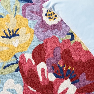 Blue Floral Tufted Wool Oval Rug 6' x 9' - Handmade Non-Slip