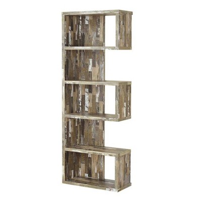 70.75" Modish Wooden Bookcase with Multiple Shelves Gray - Benzara