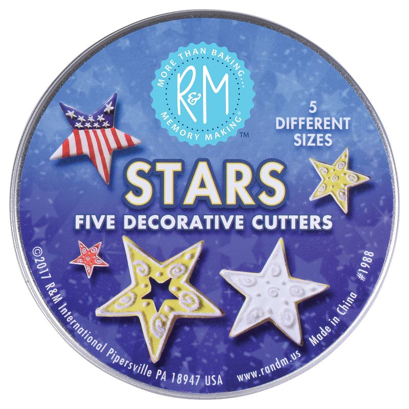 R&M International 5 Piece Star Shape Cookie Cutter Set with Storage Tin, 1 of 5