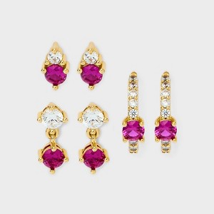 14K Gold Dipped Cubic Zirconia Stud and Hoop Earring Set 3pc - 1 of 3