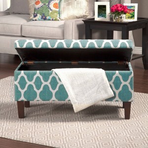 Drake Large Decorative Storage Bench Teal - HomePop: Bedroom Seating, Hinged Lid, Wood Legs - 1 of 4
