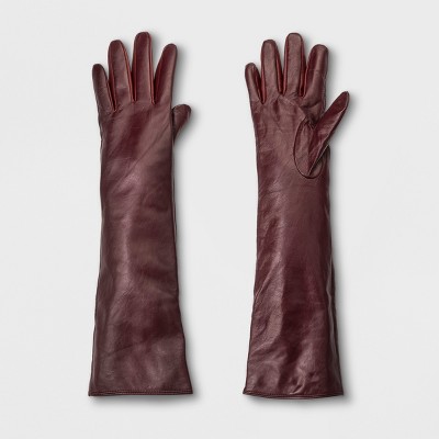 burgundy long gloves