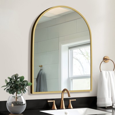 Spassway 24"H x 31"W Arched Versatile Decorative Aluminum Alloy Mirror Art Designs for Living Room Bedroom Entryway Office Home Black/Gold Available