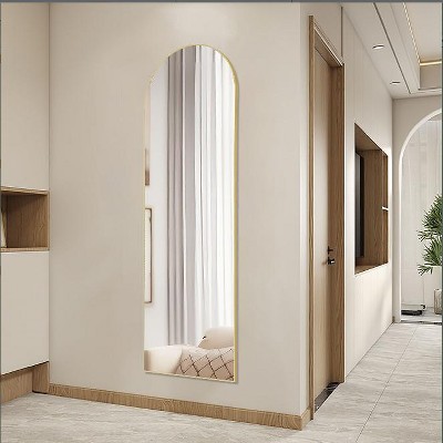 DOMETOUR Floor Standing Mirror Arched 59'' Full Length Wall Mirror with Stand Aluminum Alloy Thin Frame for Bedroom and Living Room