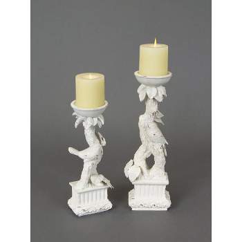 Melrose Set of 2 Snow Drift Distressed White Bird Pedestal Pillar Candle Holders 15"