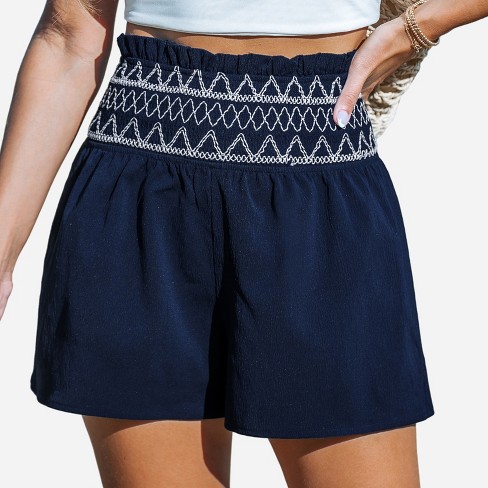 Women's Smocking Embroidered Wide Leg Shorts - Cupshe-s-blue : Target