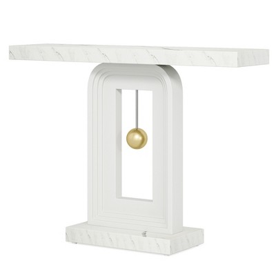 Gulches Modern Console Table, Geometric Base with Gold Decor, Faux Marble White, 40", Narrow Entryway/Sofa Table