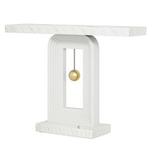 Gulches Modern Console Table, Geometric Base with Gold Decor, Faux Marble White, 40", Narrow Entryway/Sofa Table - 1 of 4