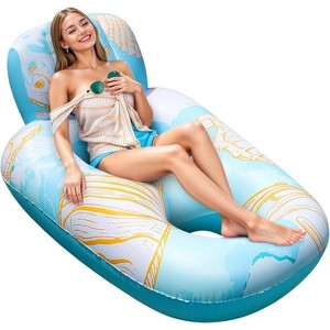 Sunrio Inflatable 61" x 44" Pool Chair Float – Built-In Cup Holder, Headrest, and Footrest for Ultimate Comfort - 1 of 4