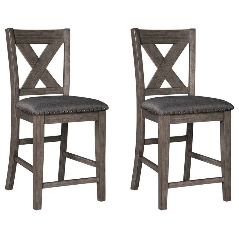 Set of 2 Caitbrook Upholstered Counter Height Barstools Dark Gray - Signature Design by Ashley, 1 of 8