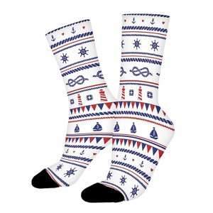 Navy Nautical Stripe Women Printed Crew Socks Funny Funky Socks Soft Polyester Novelty Gifts for Artists Men - 1 of 1