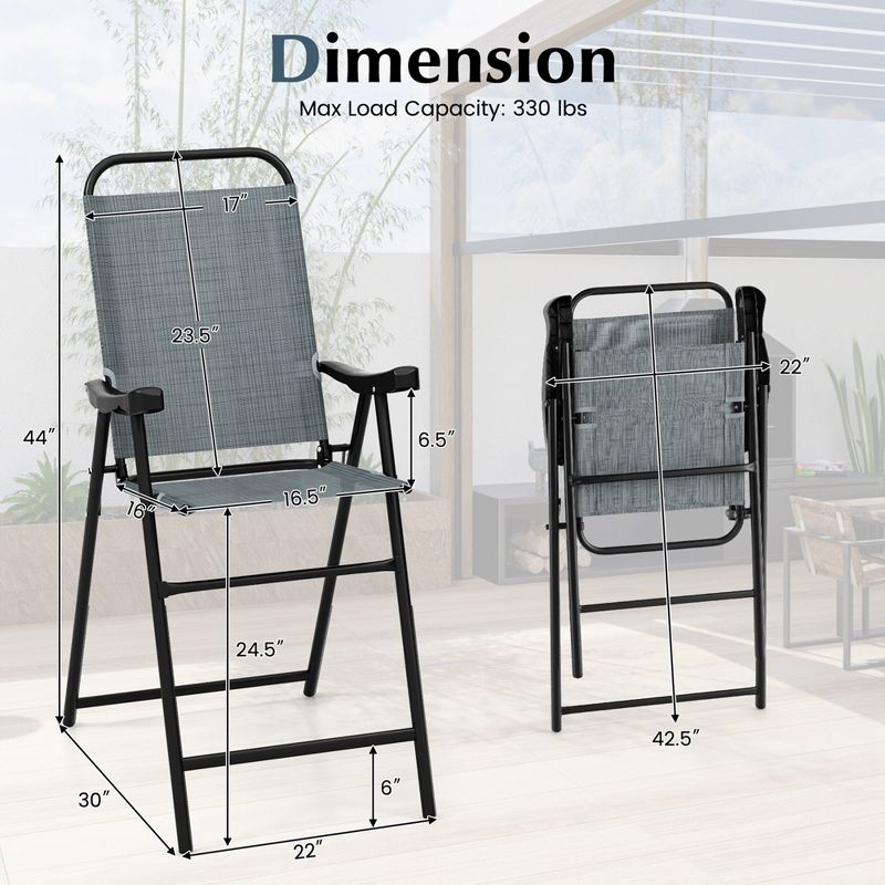 Costway 2 PCS Patio Bar Chair Folding Bar Height Metal Frame with Footrest Garden Blue/Coffee, 3 of 9