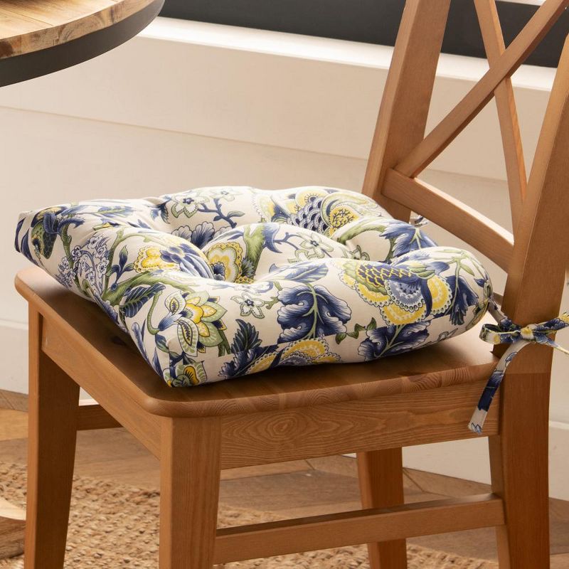 Ellis Cirtain Regency Jacobean Floral Soft Reversible Chair Polyester Fill Cushions Pad 15"x14" Blue, 3 of 5