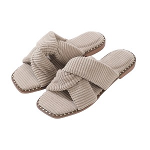 Roxoni Velvet Piping Flat Sandals for Women - Stylish Studs Around Outsole, Dressy Footwear for Summer Ideal - 1 of 4