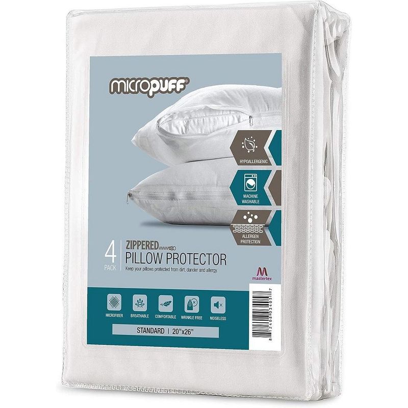 Micropuff Breathable Microfiber Pillow Protector with Zipper Set of 4, 1 of 9