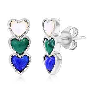Bella Silver Sterling Silver, MOP, Lapis, Malachite, Triple Heart Earrings - Multi - 1 of 2