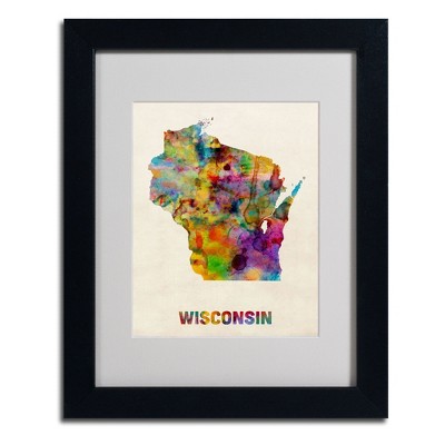 Trademark Fine Art -Michael Tompsett 'Wisconsin Map' Matted Framed Art
