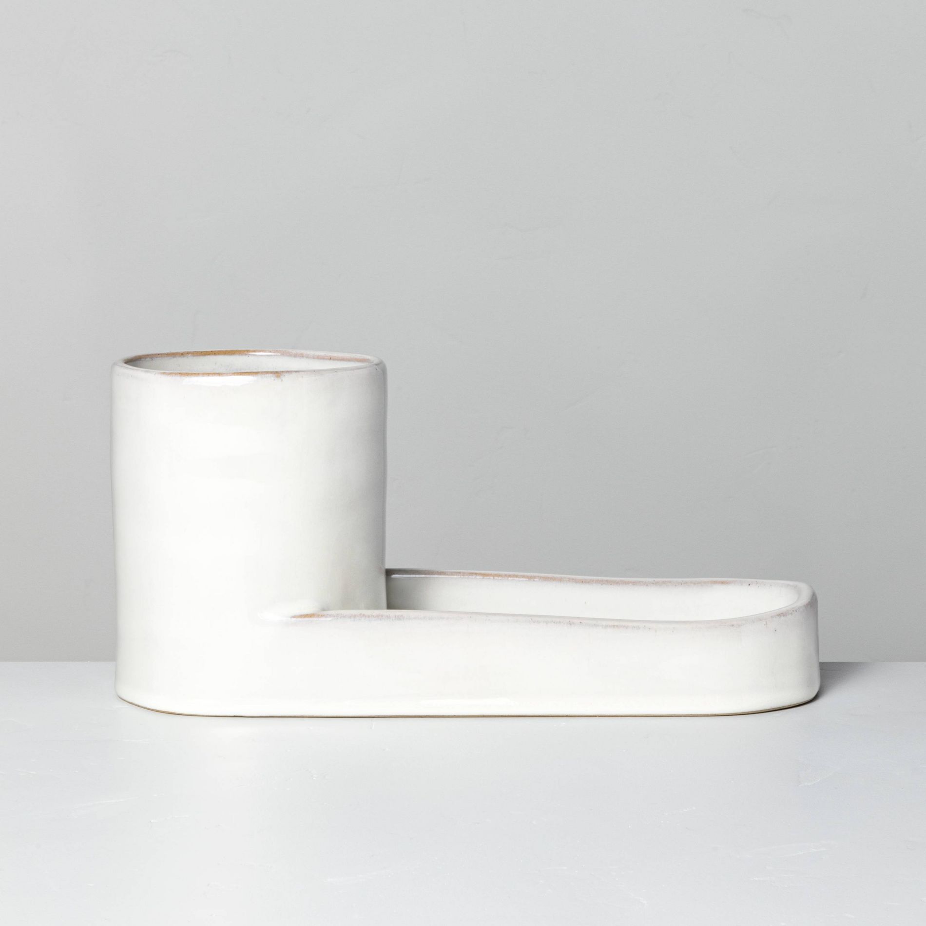 Stoneware Kitchen Sink Caddy Sour Cream - Hearth & Hand™ with Magnolia: Glazed Utensil & Sponge Organizer