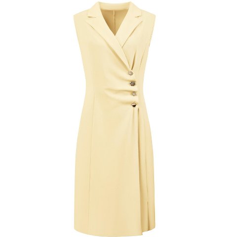 Женские платья INSPIRE CHIC Women's Notch Lapel Neck Sleeveless Slit Front Ruched Wrap Pencil Dresses Yellow Medium