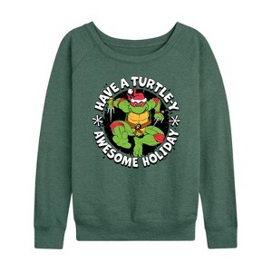 Women's - Teenage Mutant Ninja Turtles - Have A Turtley Awesome Holiday Lightweight French Terry Wide Neck Long Sleeve Shirt - 1 of 4