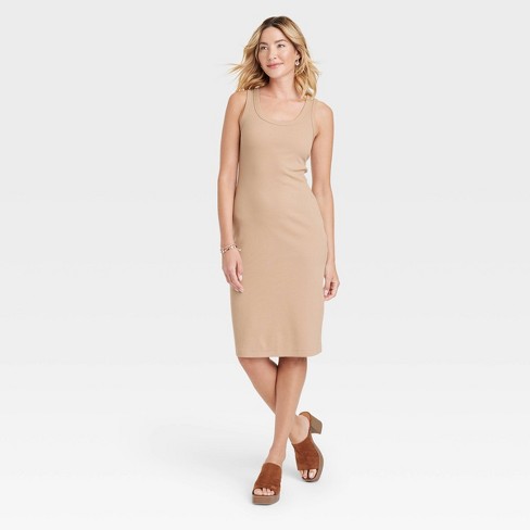 Women's Ribbed T-shirt Dress - Universal Thread™ Tan Xl : Target