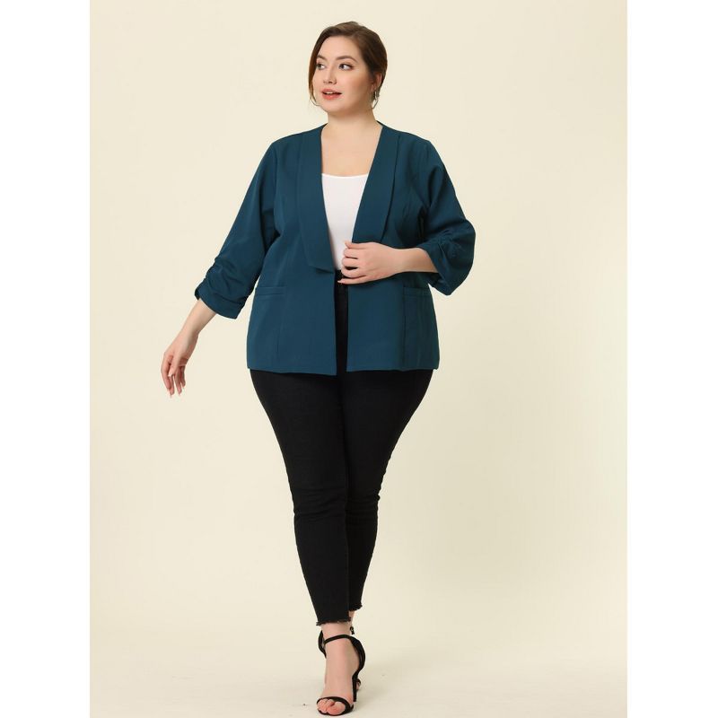 Agnes Orinda Women's Plus Size Fashion Formal with 3/4 Pleated Sleeves and Shawl Collar Blazers, 3 of 7