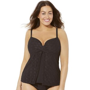 Swimsuits for All Women's Plus Size Faux Flyaway Crochet Underwire Tankini Top - 1 of 4