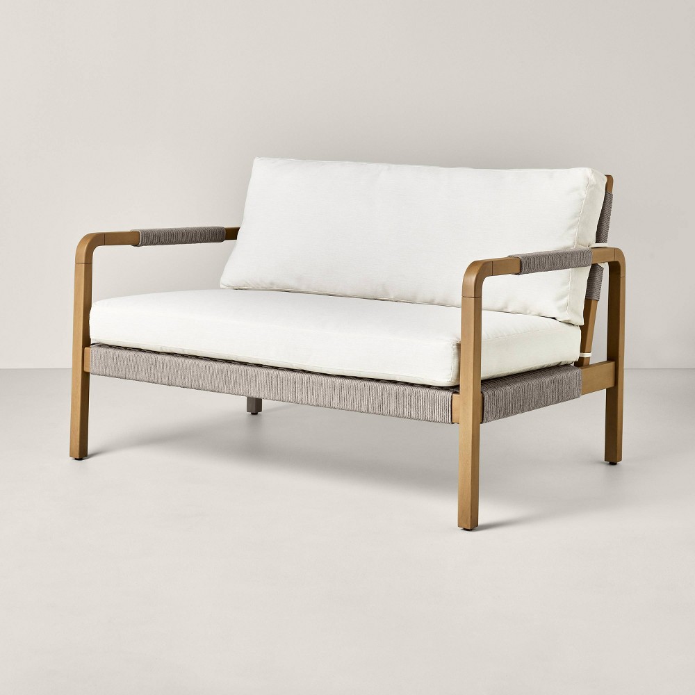 Photos - Sofa Wood & Rope Outdoor Patio Loveseat - Hearth & Hand™ with Magnolia: Mahogan