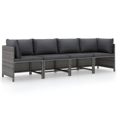 vidaXL 4-Seater Patio Sofa with Cushions - Sturdy Steel Frame Outdoor Lounge Seat, Water-Resistant PE Rattan Construction, Comfy Polyester
