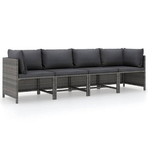 vidaXL 4-Seater Patio Sofa with Cushions - Sturdy Steel Frame Outdoor Lounge Seat, Water-Resistant PE Rattan Construction, Comfy Polyester - 1 of 4