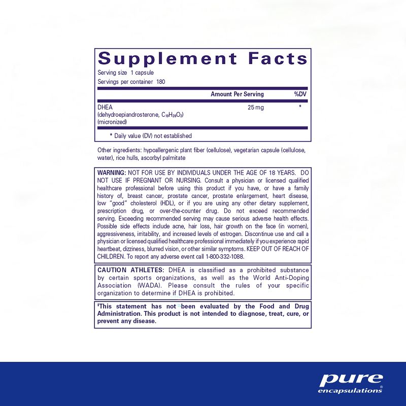 Pure Encapsulations DHEA 25 mg - Supplement for Immune Support, Fat Burning, and Hormone Balance, 2 of 10