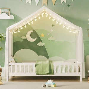 Bellemave Montessori Floor Bed with Canopy, Twin Bed Frame for Kids, Wood Kids Bed with Roof, White - 1 of 4