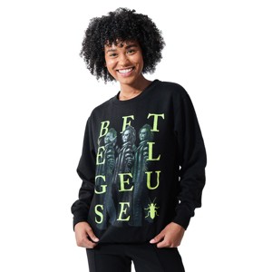 Beetlejuice Betelgeuse Scattered Name Women's Black Crew Neck Long Sleeve Sweatshirt - 1 of 4