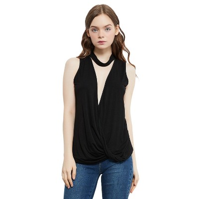 Anna-Kaci Women's Sleeveless Chiffon Wrap Top with Keyhole Neckline and Deep V-Cut Detail Ideal for Layering or Summer Outings