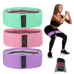 Unique Bargains Elastic Non-Slip Exercise Loops with Bag and Instruction Booty Resistance Bands 3 Pcs - 1 of 3