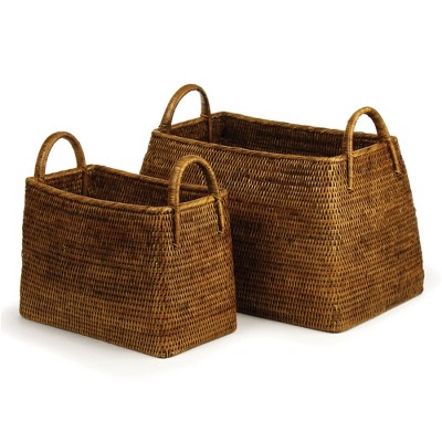 Plum & Post Burma Rattan Narrow Magazine Baskets, Set Of 2