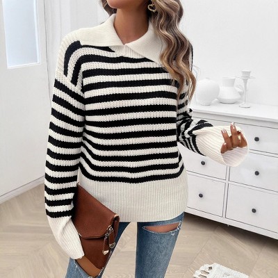 Women's Pullover Striped Polo - Neck Sweater
