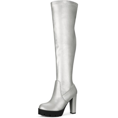 Allegra K Women's Platform Heels Chunky Heel Over Knee High Boots