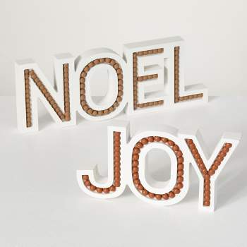 Sullivans Wood Noel & Joy Tabletop Decor Multicolor 5.5"H Wood Set of 2