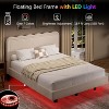 Dyonery Queen fabric bed frame with LED lights, floating bed frame with wavy headboard, no springs required, easy to assemble - 4 of 4