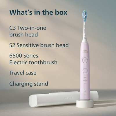 Philips Sonicare 6500 Rechargeable Electric Toothbrush with Travel Case and 2 Brush Heads - Light Pink