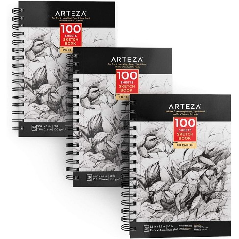 U.S. Art Supply 5.5 x 8.5 Premium Spiral Bound Sketch Pad, Pad of 100-Sheets, 60 Pound (100gsm) (Pack of 2 Pads)
