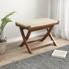 Tangkula 2PCS Folding Natural Rattan Ottoman w/Hand-woven Seat & X-shaped Teak Wood Frame - 3 of 4