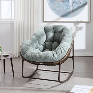PAGED Oversized Rattan Accent Chair with Detachable Cotton Cushion, Patio Rocking Recliner Egg Chair for Porch & Backyard - 1 of 4
