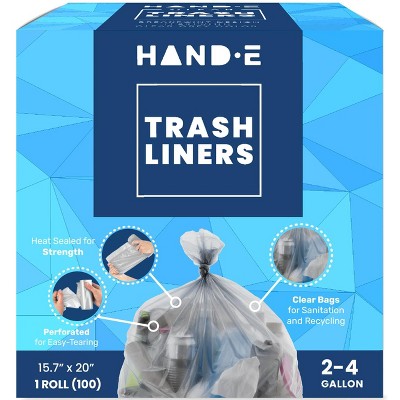 Hand-e Small Trash Can Liners, 100 Count - 4 Gallon Garbage Liners - 22 ...
