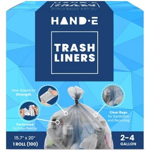 Hand-E Small Trash Can Liners, 100 Count - 4 Gallon Garbage Liners - 22 Microns Thick, Gray Transparent - 1 of 4